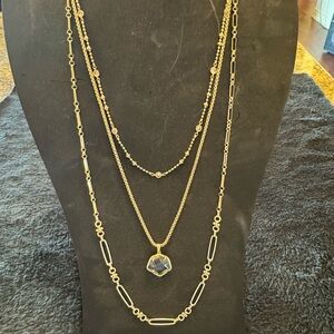 Kendra Scott Multi Strand yellow gold necklace with smokey pale blue stone